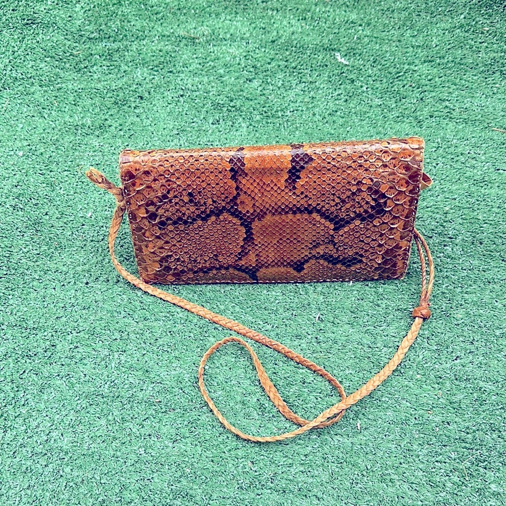 Brown Snake Print Clutch Bag
